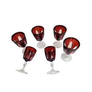 Perigold French Cordial Glass  Goblet Cadmium Glass Glow Ruby Red Crystal Stem W